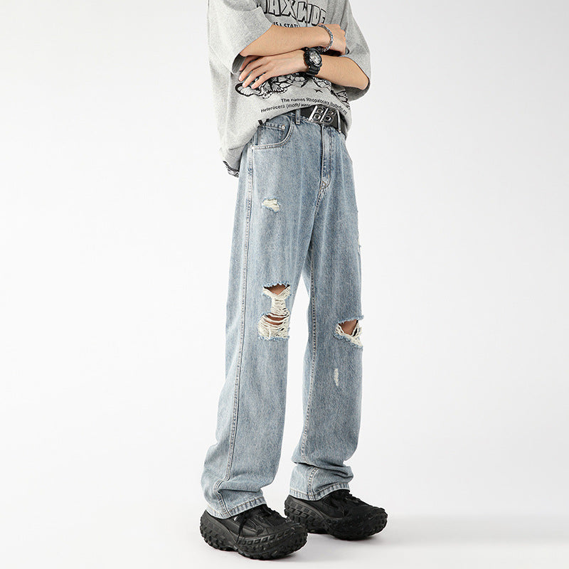 Distressed Straight-Leg Jeans