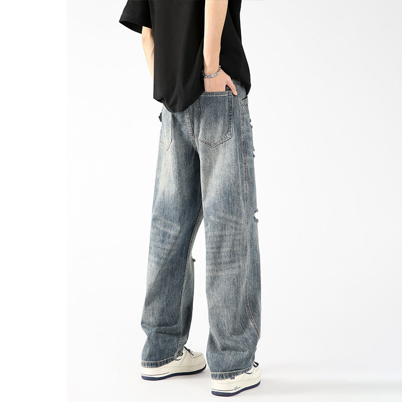 Archive Distressed Wide-Leg Jeans