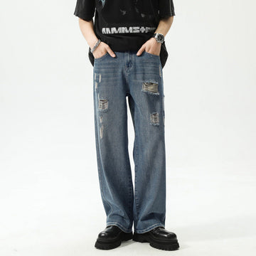 Distressed Patch Wide-Leg Jeans