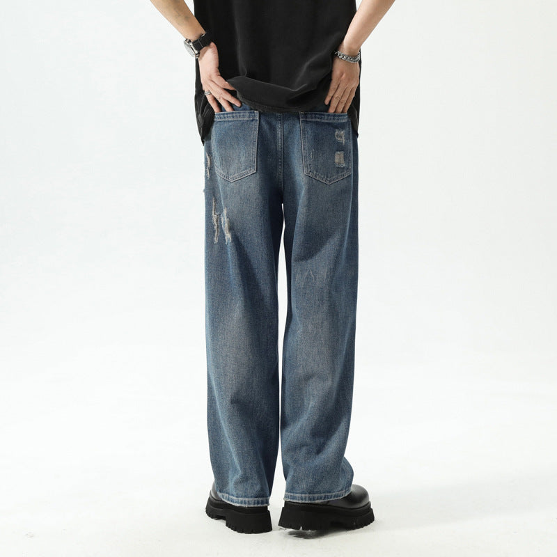 Distressed Patch Wide-Leg Jeans