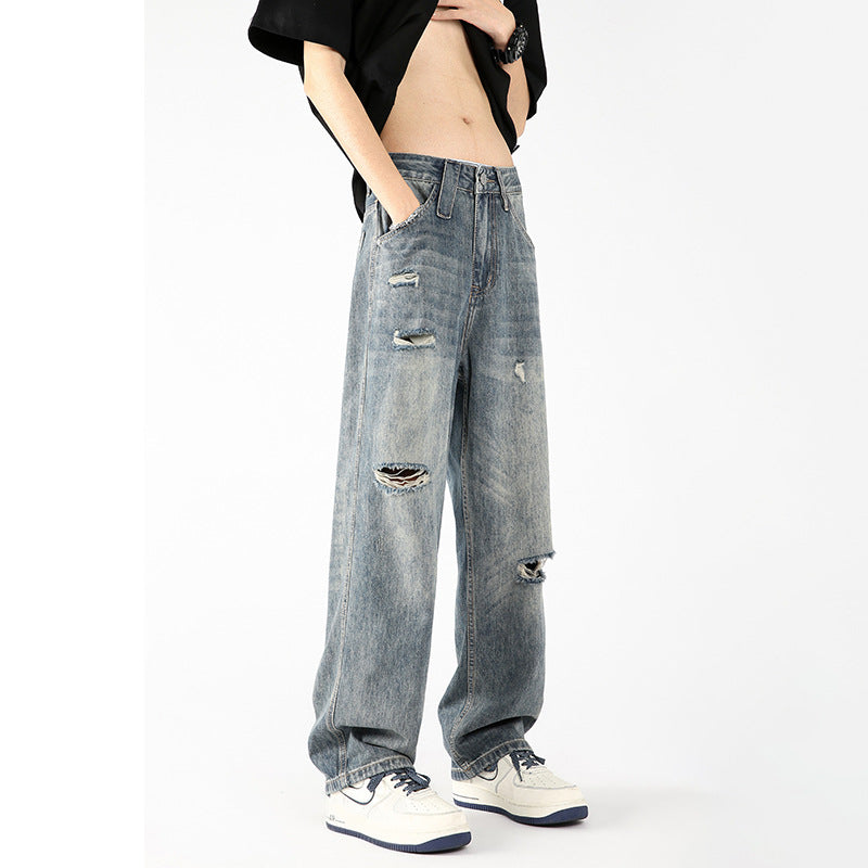 Archive Distressed Wide-Leg Jeans