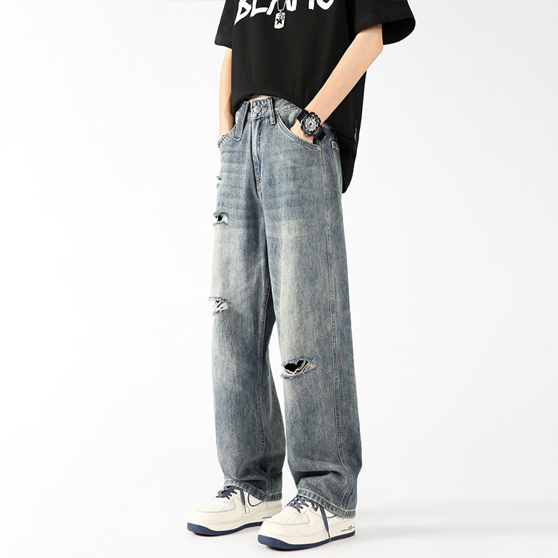 Archive Distressed Wide-Leg Jeans