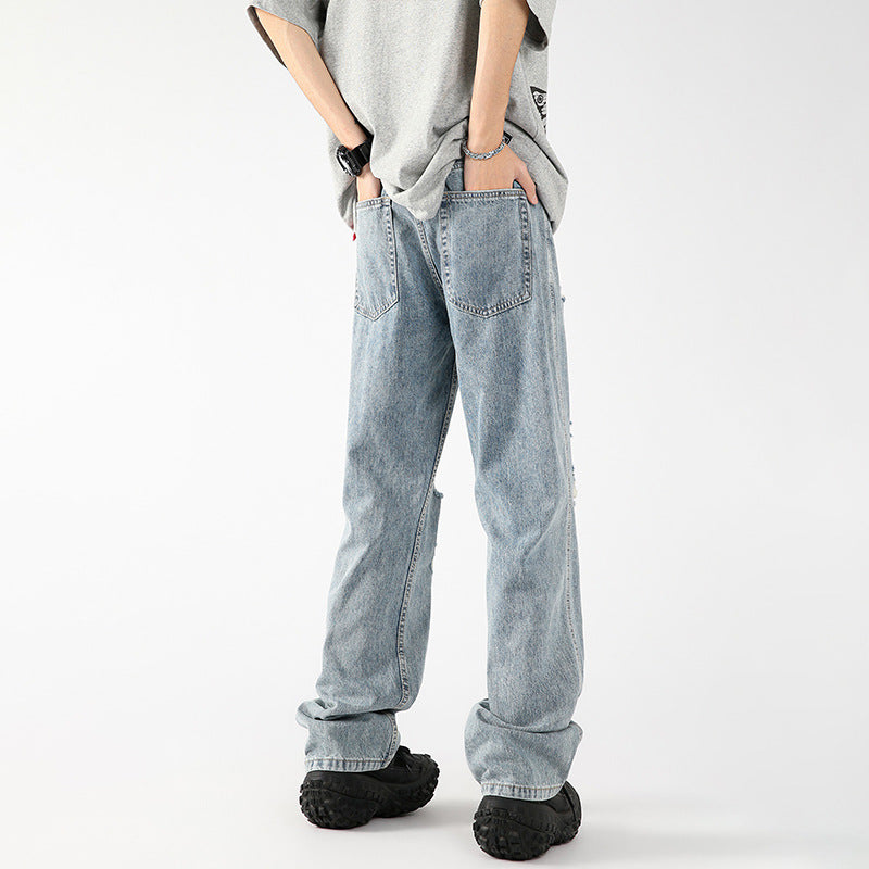 Distressed Straight-Leg Jeans