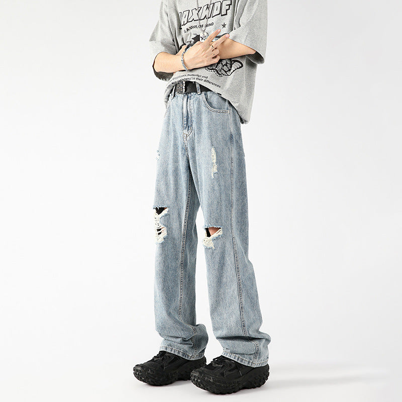 Distressed Straight-Leg Jeans