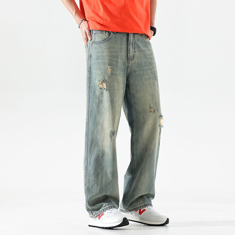 Vintage Distressed Wide-Leg Jeans
