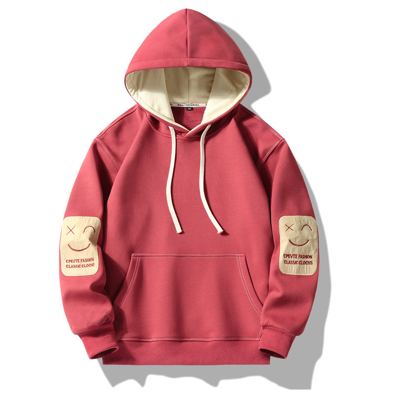 Contrast Patch Fleece Hoodie