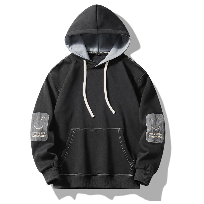 Contrast Patch Fleece Hoodie