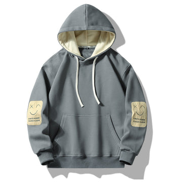 Contrast Patch Fleece Hoodie