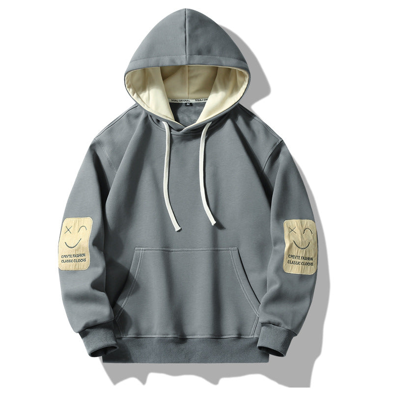 Contrast Patch Fleece Hoodie