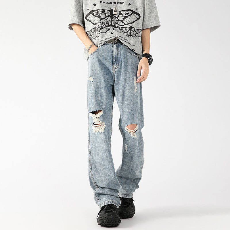 Distressed Straight-Leg Jeans